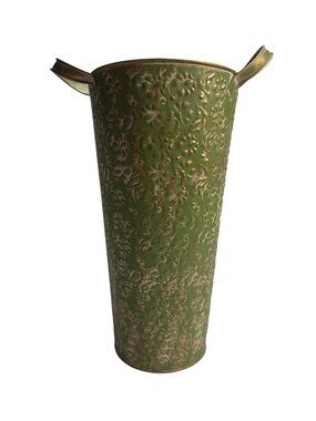 Embossed Metal Green Umbrella Stand Floral Pattern Vintage Decor Durable Handles
